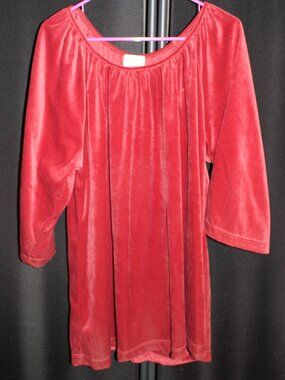 Only Necessities Womens Blouse Top Shirt L  Red Velvet Velour 3/4 sleeve